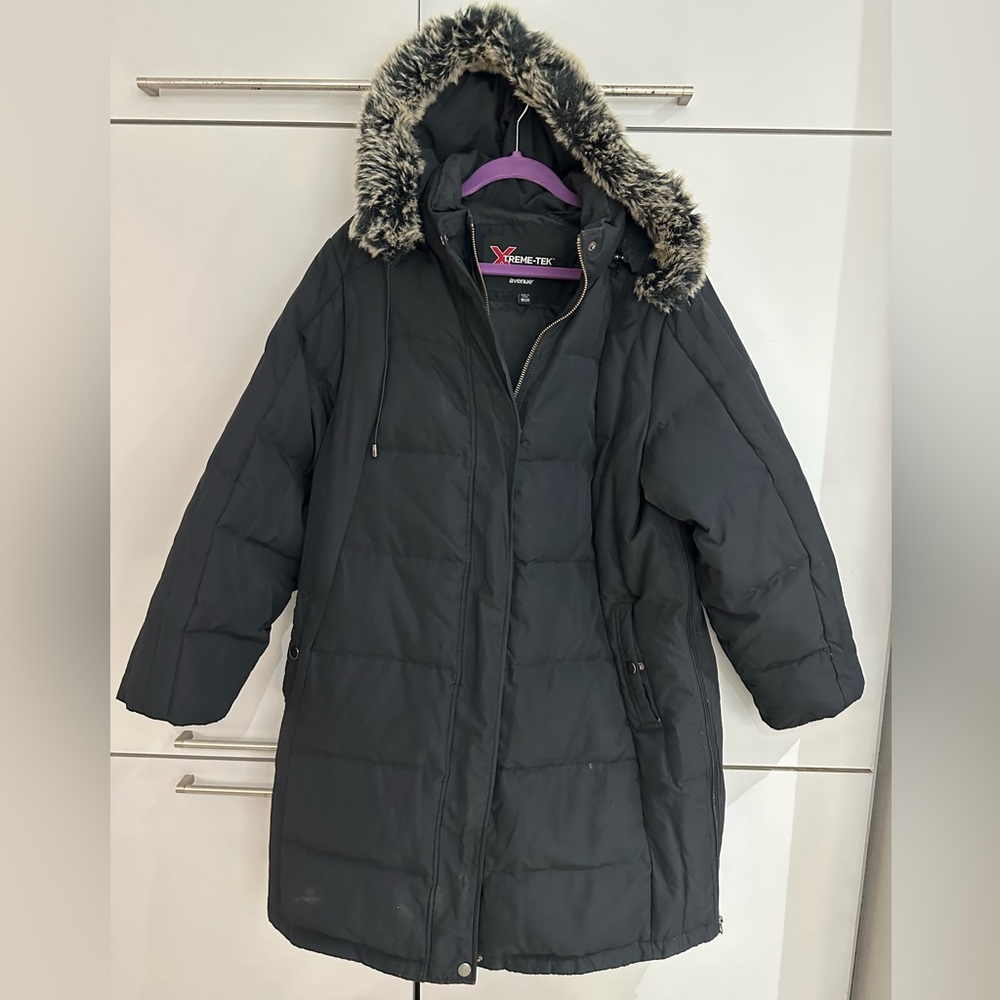 Avenue Faux Fur Puffer Jacket - black plus size 18-20